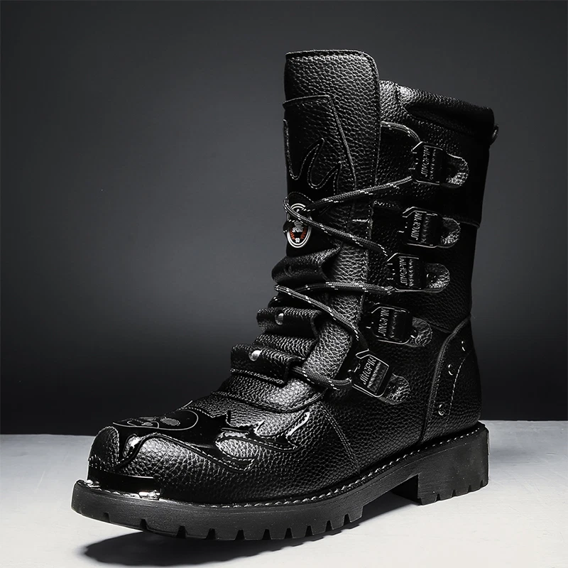 Winter Men Boots 2023 New Fashion Shoes Mens PU Leather Black High top Mens  Boot