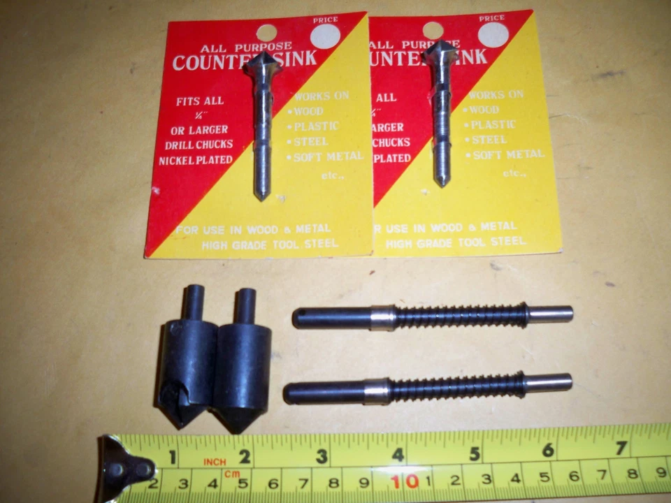 4 COUNTER SINK & 4 CENTER SINKS NEW 1/4" SHANK HINGE WOOD DRILLS MADE INUSA