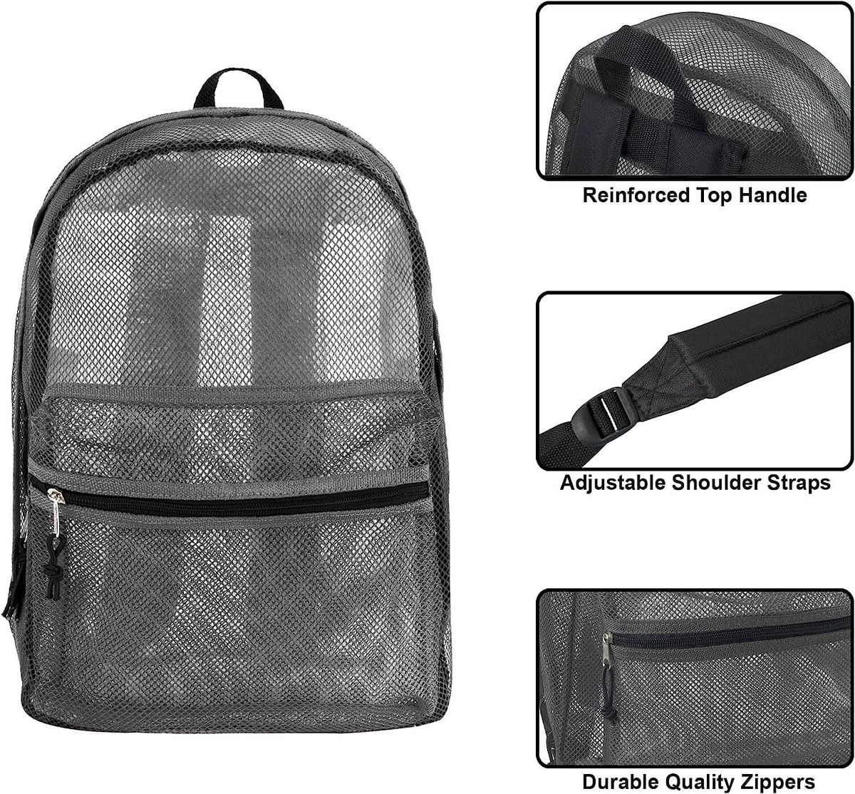 Backpack Transparent Mesh Grey School Padded Straps 17