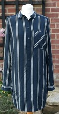 Marks & Spencer Femmes Bleu Marine Blanc Long Tunique Manche Sz 10 de Viscose