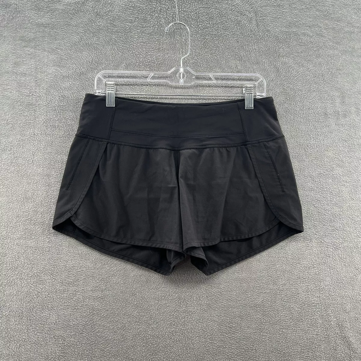 lululemon womens size 6 black athletic spandex running shorts zipper pocket