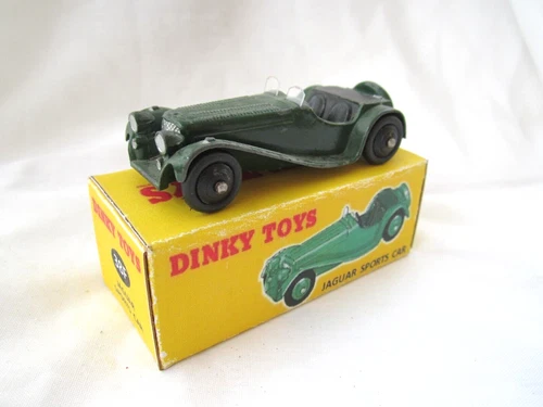 VINTAGE DINKY No.38f JAGUAR SS100 SPORTS + A CRAFTED BOX. RESTORED 45 YEARS AGO.