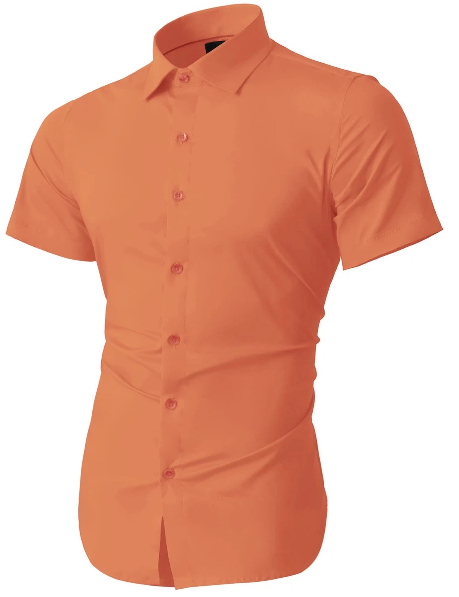 Orange Slim Long Sleeve Dress Shirts for Men for sale | eBay