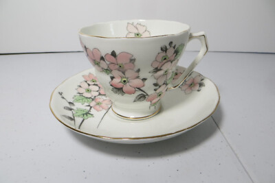 Vintage Embassy Ware Fondeville Teacup & Saucer England Pink Dogwood Floral