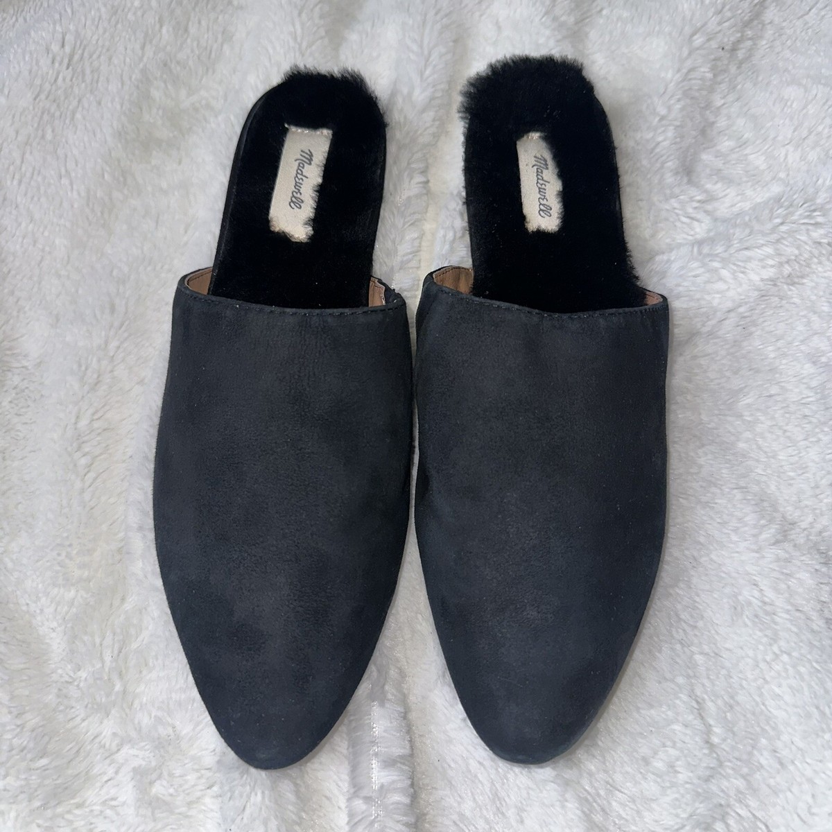MADEWELL $128 The Suede Kasey Mule Faux Shearling True Black