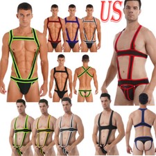 Mens Stretch Leotard Jumpsuits Bodysuit One-piece Jockstrap Wrestling Singlet