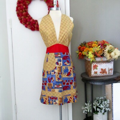 Handmade Halter Style Apron  Roosters