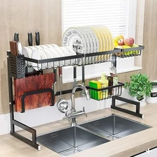 2-Tier Stainless Steel Dish Rack Over The Sink, Large Drainer to Save Space