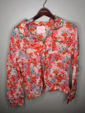 Ban.do Women's Pajama Top Large Floral Button Up Long Sleeve Lounge B1