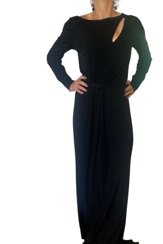 ISSA LONDON BLACK SILK JERSEY LONG SLEEVE MAXI DRESS GOWN CUT OUT FORMAL SZ 8 - Picture 10 of 13