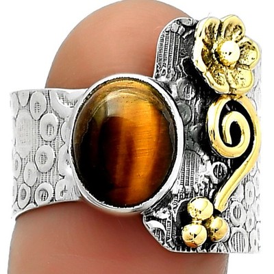 Bicolor natürlicher Tigerauge Afrika 925 Sterling Silber Ring Gr.8 Schmuck R-1681