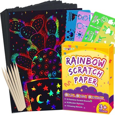 Rainbow Scratch Paper Art for Kids - 100 Pcs Magic Rainbow Scratch Paper Off ...
