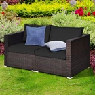 2PCS Rattan Corner Sofa Set Patio Outdoor Furniture Set w/ 4 Black Cushions