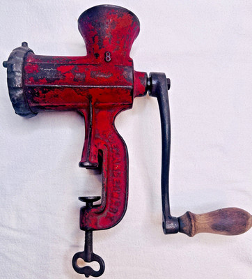 Antique German Manual Alexanderwerk 8 Food Red Decorative Metal Meat Grinder