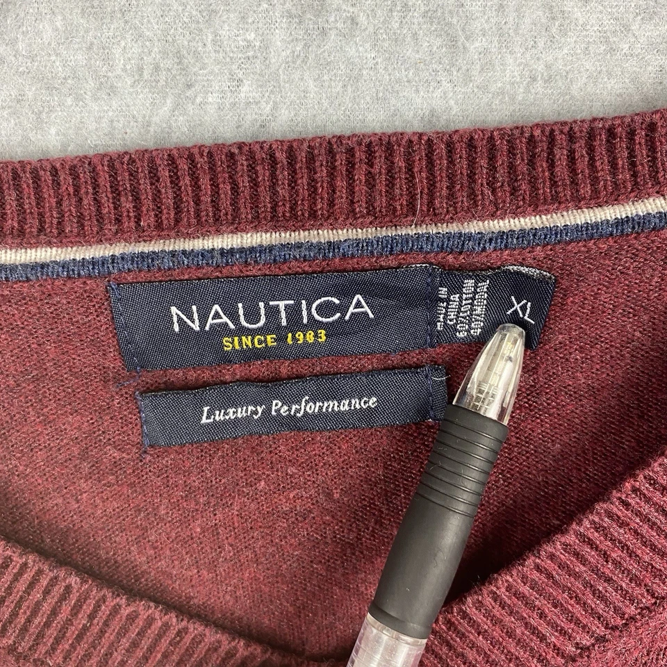 Nautica Sweater Mens XL Burgundy V Neck Pullover Luxury Performance Blend - Image 4 of 4