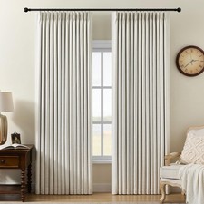 Pinch Pleated Curtains 100 Blackout Linen Curtains 90 Inches Long for Bedroo...