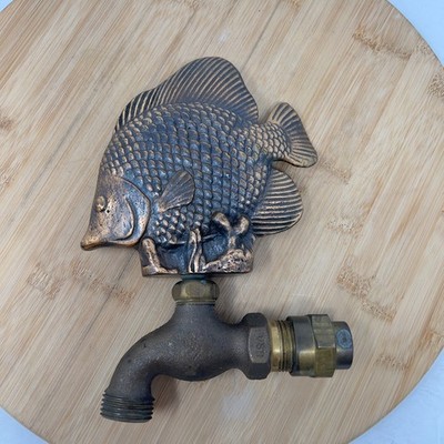 Vintage Solid Brass & Bronze FISH Garden Water Faucet Spigot by White Swan USA