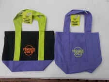 Lot of 2 Trader Joe's Mini Canvas Tote Bag Trick-or-Treat Ghoulish Green  Purple