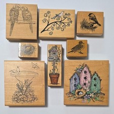 Lot of 8 BIRD THEME Wood Mounted Rubber Stamps