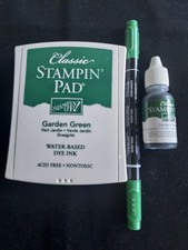 Stampin' Up Classic GARDEN GREEN Ink Pad, Re-inker Marker-Retired/Used