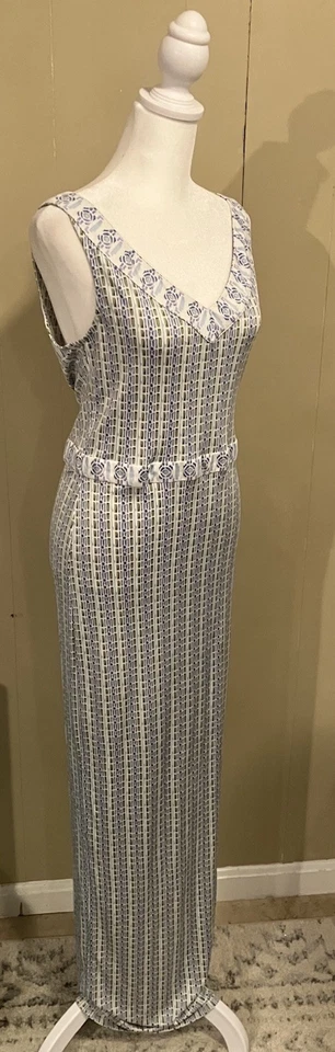 Maxi Vestido Tory Burch Seda Azul Verde Estampado Sin Mangas Boho Resort Mediano M Usado en Excelente Condición Foto 3 de 4