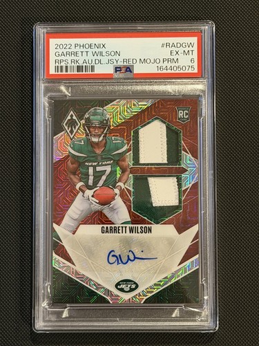 2022 Panini Phoenix Garrett Wilson Red Mojo Dual Patch Auto /10 RC PSA 6
