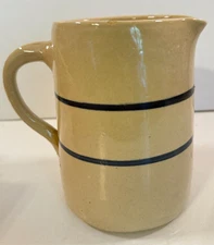 Vintage Marshall Pottery Stoneware Pitcher Creamer Vase Blue Bands Lines READ