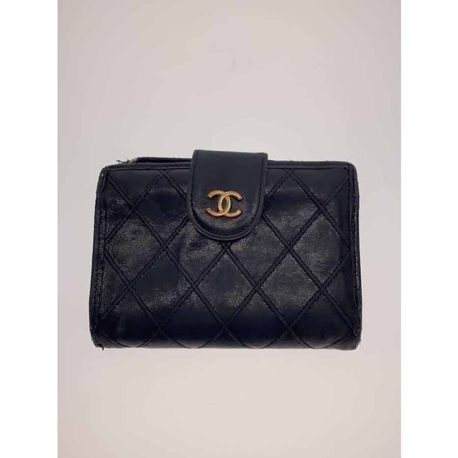 CHANEL Coco Mark Quilted Leather Wallet Leather Black Solid Color Women's