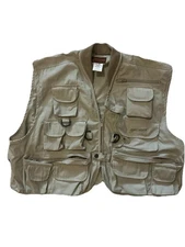 Pflueger Fishing Vest L/XL Khaki Multi Pocket Outdoor Utility Gear Angler