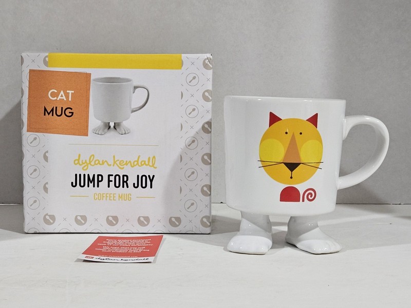 Dylan Kendall~Cat Mug~Jump For Joy~Ceramic White Coffee Mug With Feet~Box