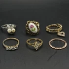 6 Vtg Ring Collection Lot Size 7 Costume Jewelry Gold Tone Silver Tone