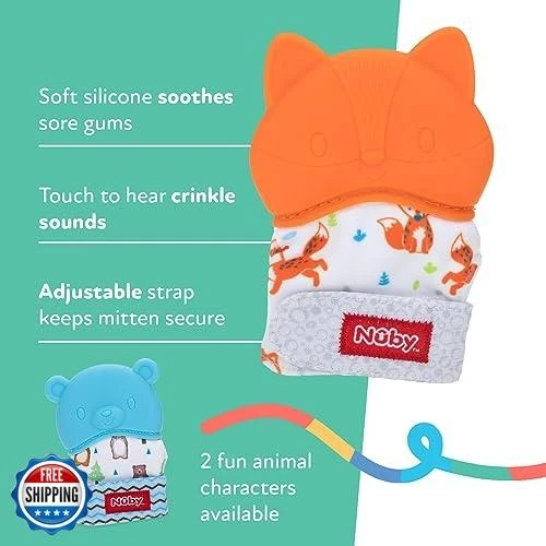 Nuby Happy Hands Silicone Teething Mitten - Baby Teething Toy - 3+ Months - F - Image 4 of 4