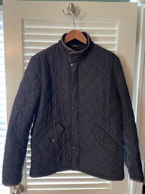 Barbour Powell Men's Quilted Jacket Size Large Navy Blue Diamond Quilt Coat EUC