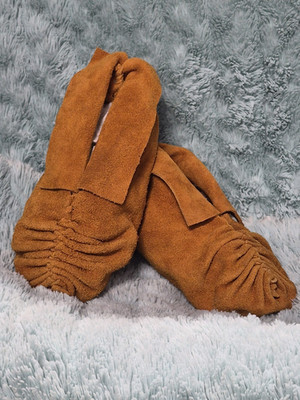 Pucker Toe Moccasins, Medium Tan,Moose Hide, Men 12, Women 11, 11.75 '' Long