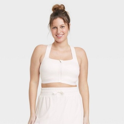 NWT~ All in Motion sz 38B Cream Sculpt High Support Zip Sports Bra Tank Ai52