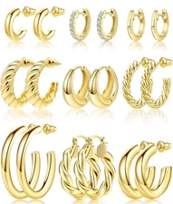 Adoyi 9 Pairs Gold Hoop Earrings Set for Womens Earrings 14K 18K Gold Plated