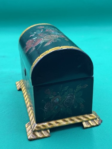 ANTIQUE - VICTORIAN - PAPER MAICHE - DOME TOP STATIONERY BOX - HAND PAINTED - - Picture 2 of 7