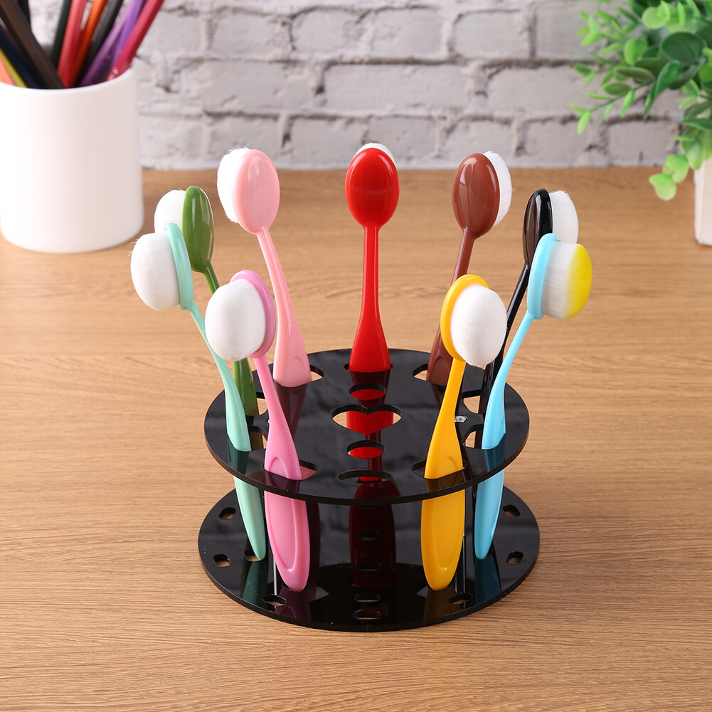 Acrylic Nail Brush Holder Round Pen Stand Rack Makeup Tool Shelf (Black