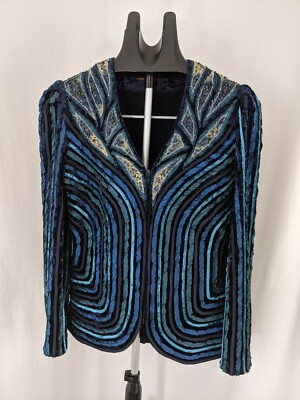 Obstinee by IKA Velvet Ribbon Full Zip Beaded Jacket SZ 6
