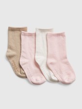 NEW GAP Toddler Girls Solid Cotton Crew Socks Pink Neutrals 4-Pack 2-3 YRS