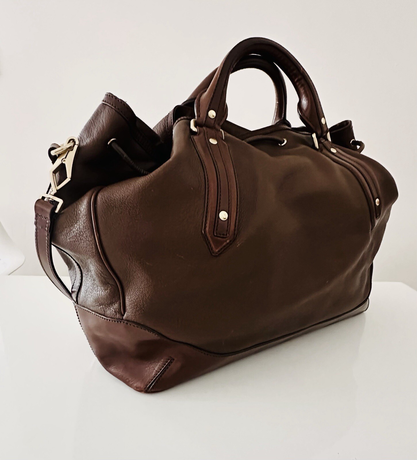 Burberry Earlsburn Brown pebbled Leather Tote Shoulder Big Bag Nova Check Lining