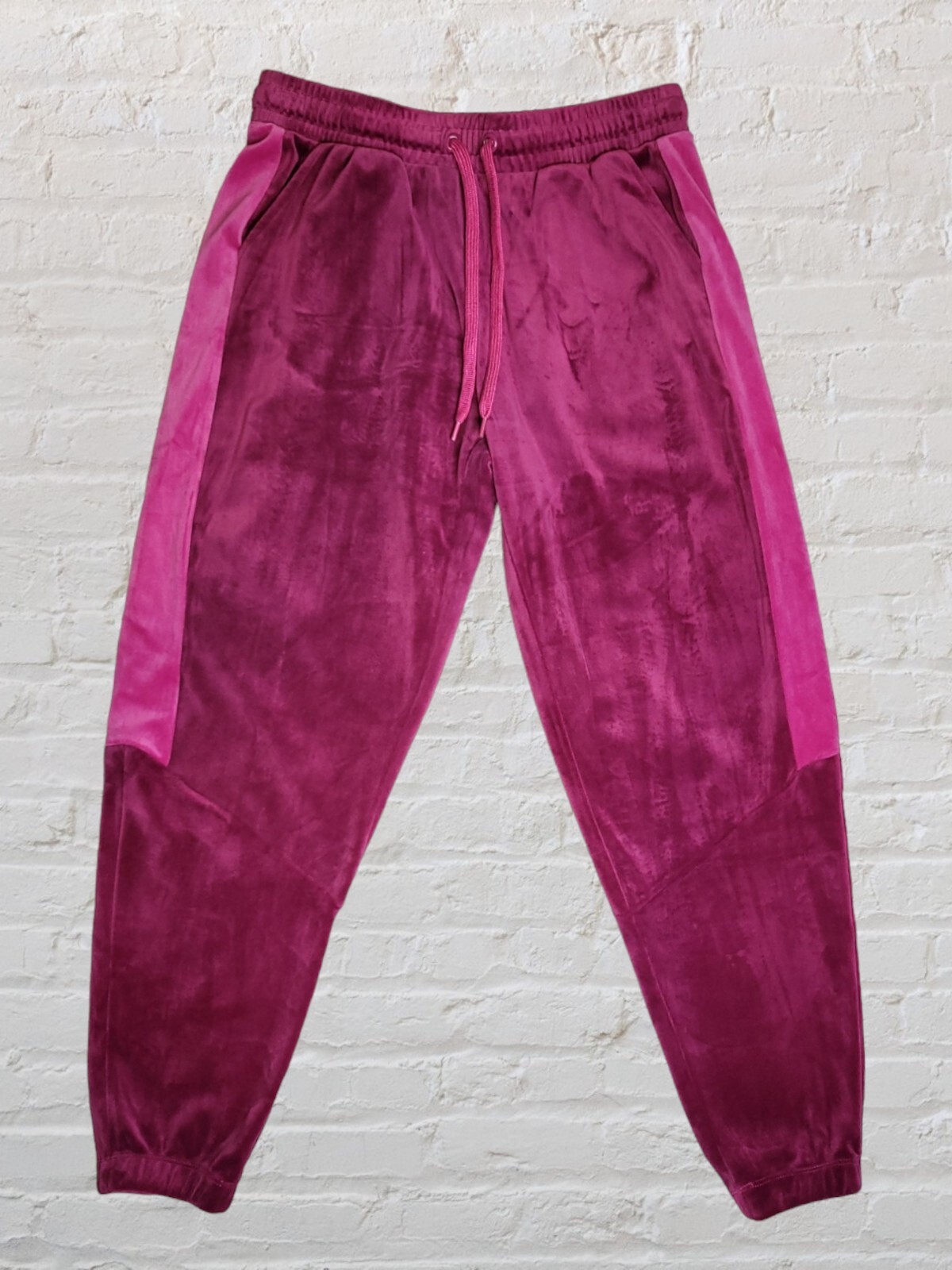 Zelos Joggers Womens SM Burgundy Velour Track Pants Pull On Drawstring Pockets-image