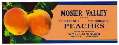 Original rare 1940s MOSIER VALLEY peach crate label Leininger Mosier Oregon