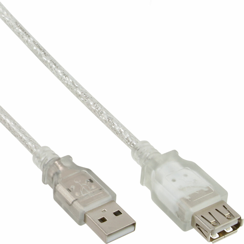 INL InLine® Cavo USB 2.0 A maschio / A femmina, 2m, prolunga, trasparente