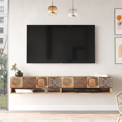 Future TV Unit OAK Color Floating Entertainment Center with Storage UV Print