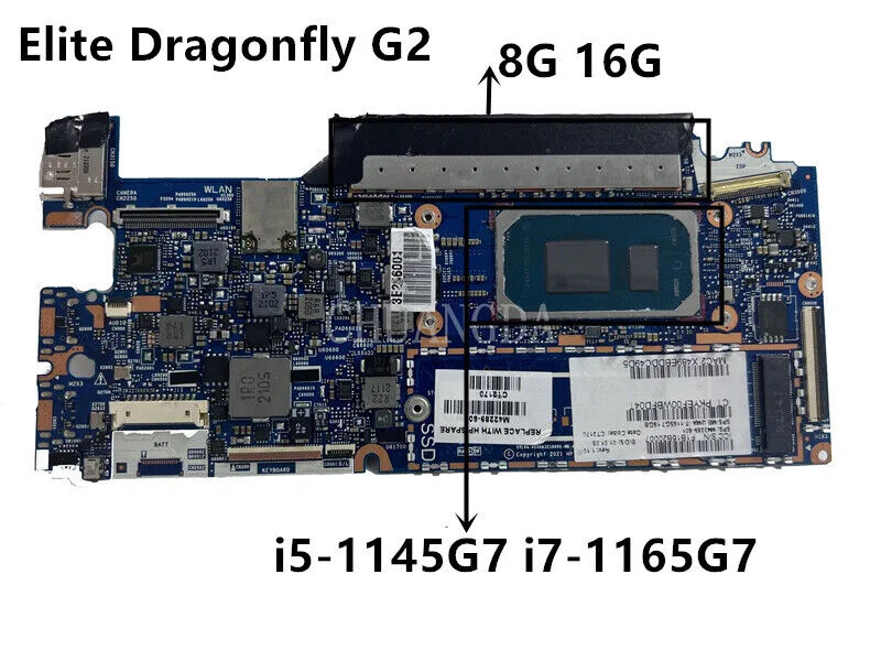 For HP Elite Dragonfly G2 i5/i7 11th CPU 16GB RAM M42287-601 For HP Elite Dragonfly G2 i5/i7 11th CPU 16GB RAM M42287-601