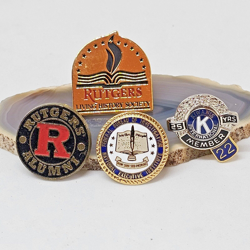 Lot of 4 Lapel Pins Kiwanis 25 yr member FBI Institute Rutgers