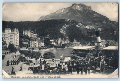 Schwyz Switzerland Postcard Brunnen Dampfbootlande und Frohnalpstock c1910