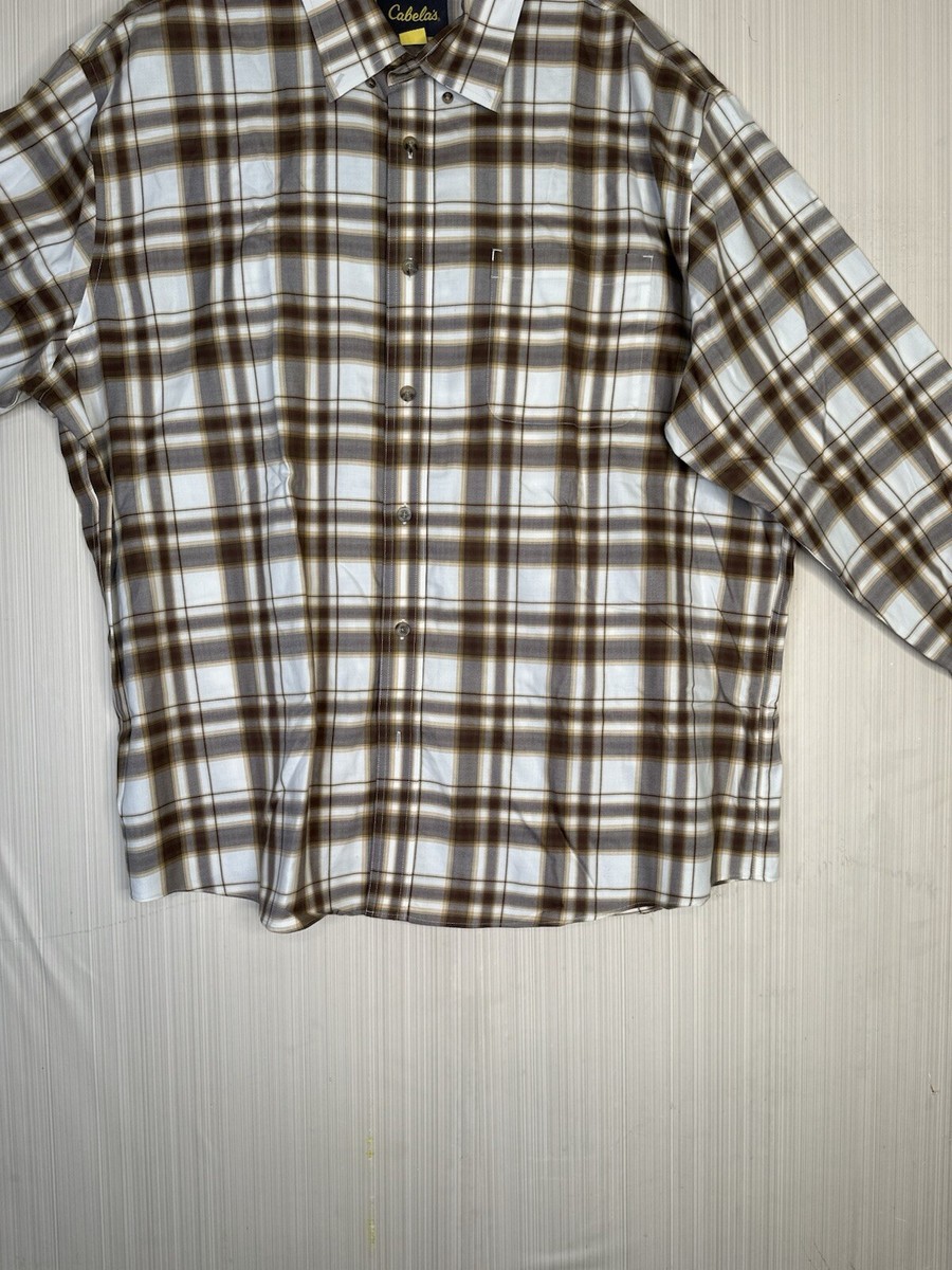 cabela's dress shirts Cabela's Madras Gold, Burgundy & Cream L/S Button-Down Dress Shirt Men's LG