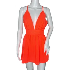 Superdown Dress Women XS Orange Fit & Flare Mini Deep V Sexy Cocktails Party